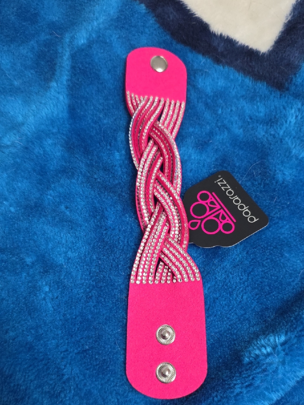 paparazzi Hot Pink Braided Rhinestone Hair Bracelet